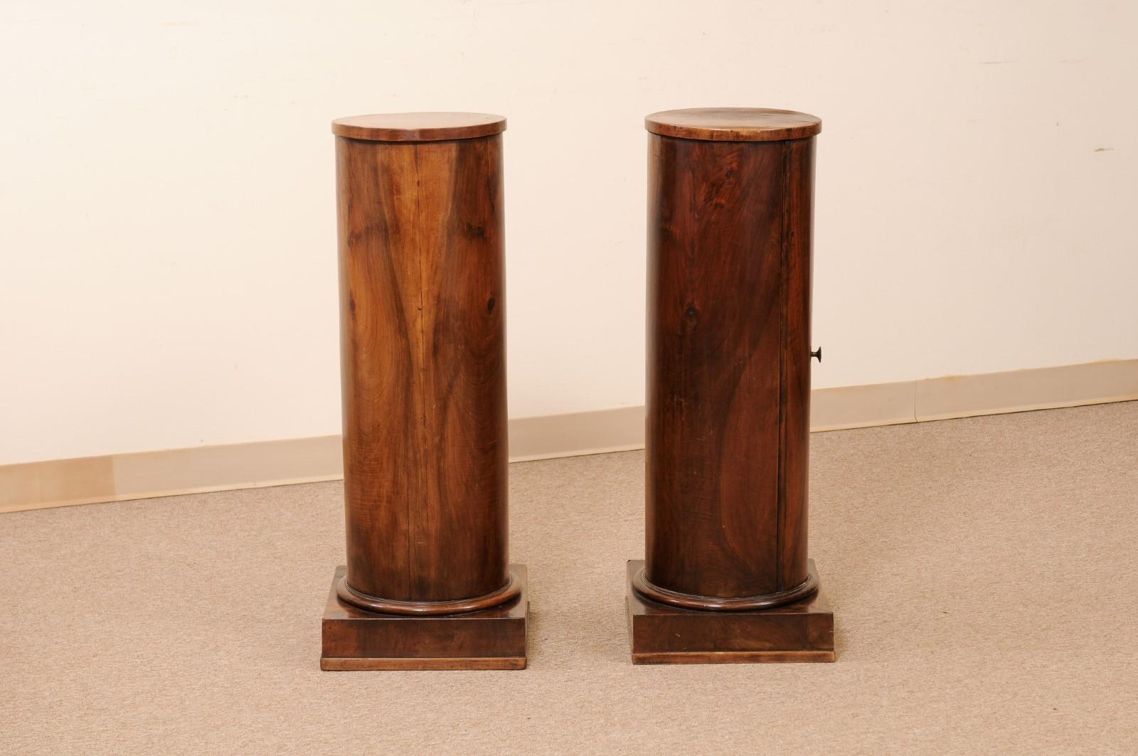 Pair of Early 19th Century Italian Neoclassical Walnut Pedestal Cabinets For Sale 5