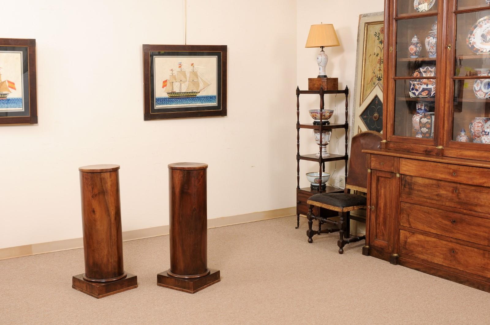 Pair of Early 19th Century Italian Neoclassical Walnut Pedestal Cabinets For Sale 6