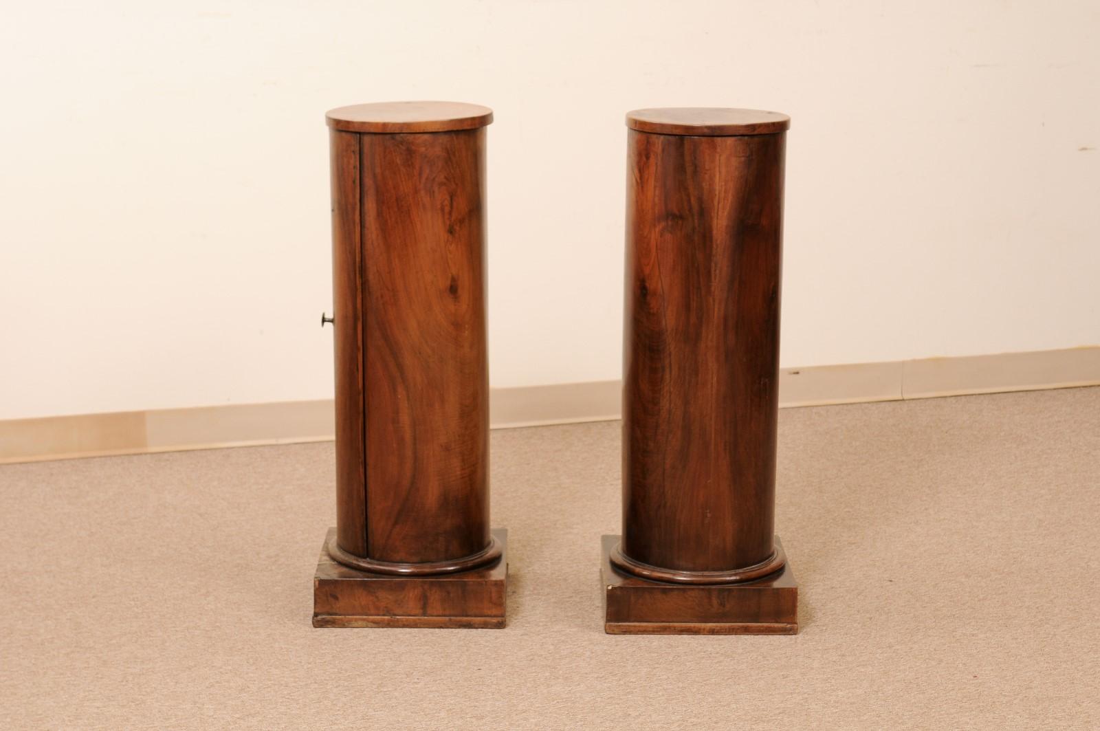 Pair of Early 19th Century Italian Neoclassical Walnut Pedestal Cabinets For Sale 7