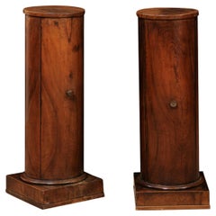 Pair of Early 19th Century Italian Neoclassical Walnut Pedestal Cabinets