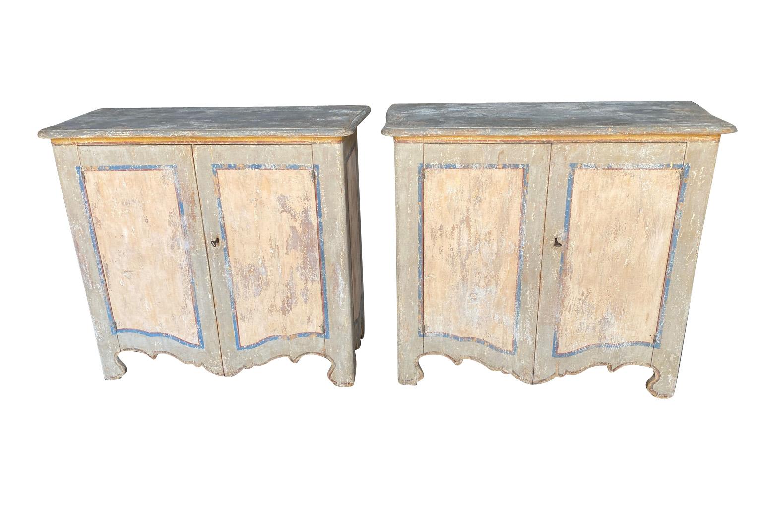 Pair of Late 19th Century Italian Painted 2 Door Buffet In Good Condition For Sale In Atlanta, GA