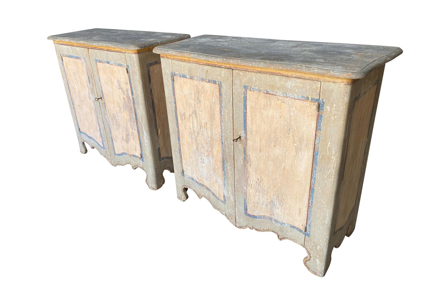 Wood Pair of Late 19th Century Italian Painted 2 Door Buffet For Sale