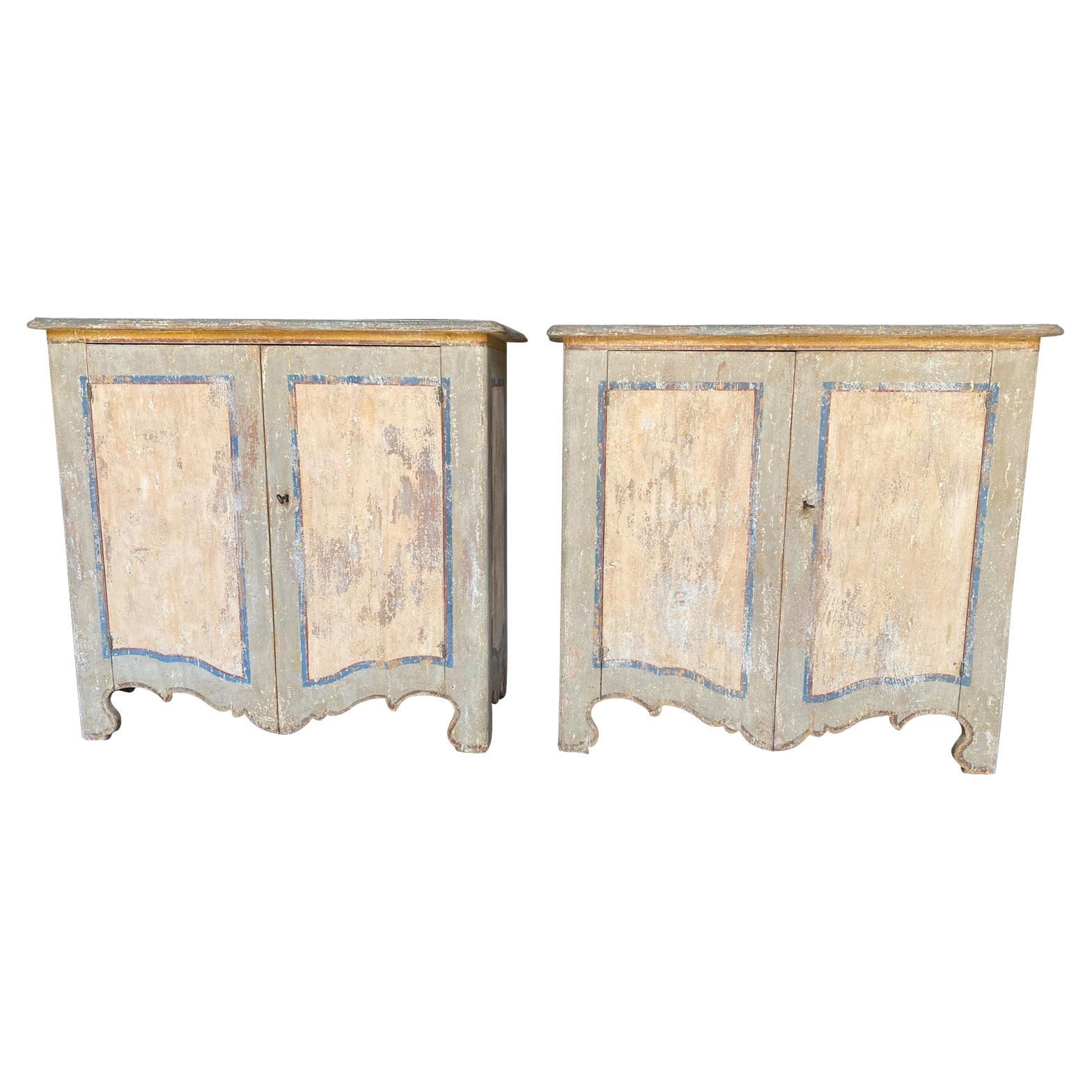 Pair of Late 19th Century Italian Painted 2 Door Buffet For Sale