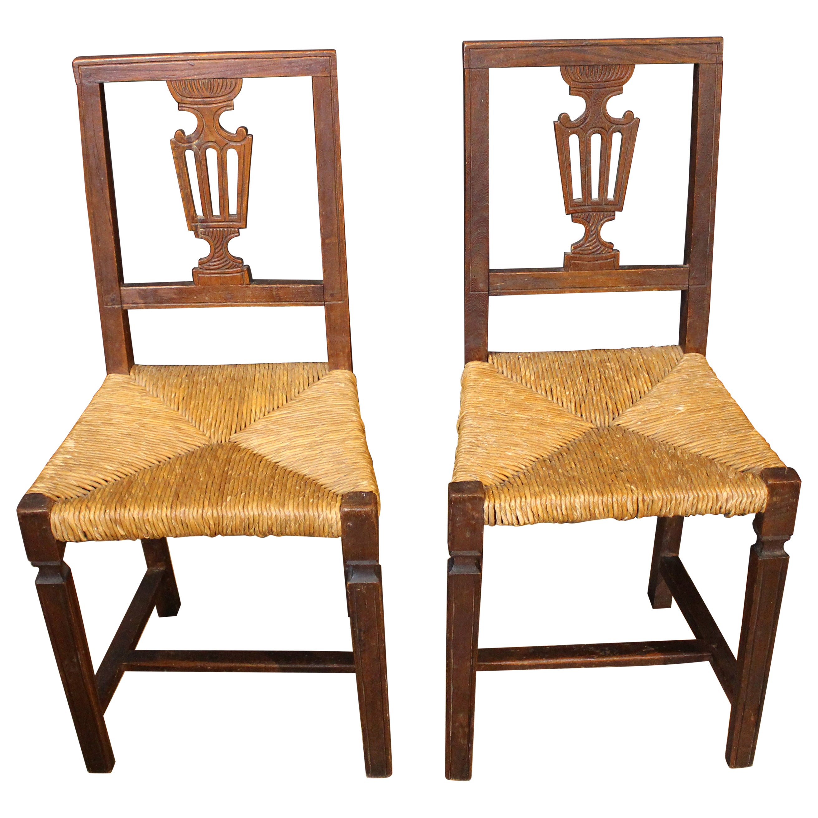 Pair of Early 19th Century Italian Rustic Neoclassical Side Chairs