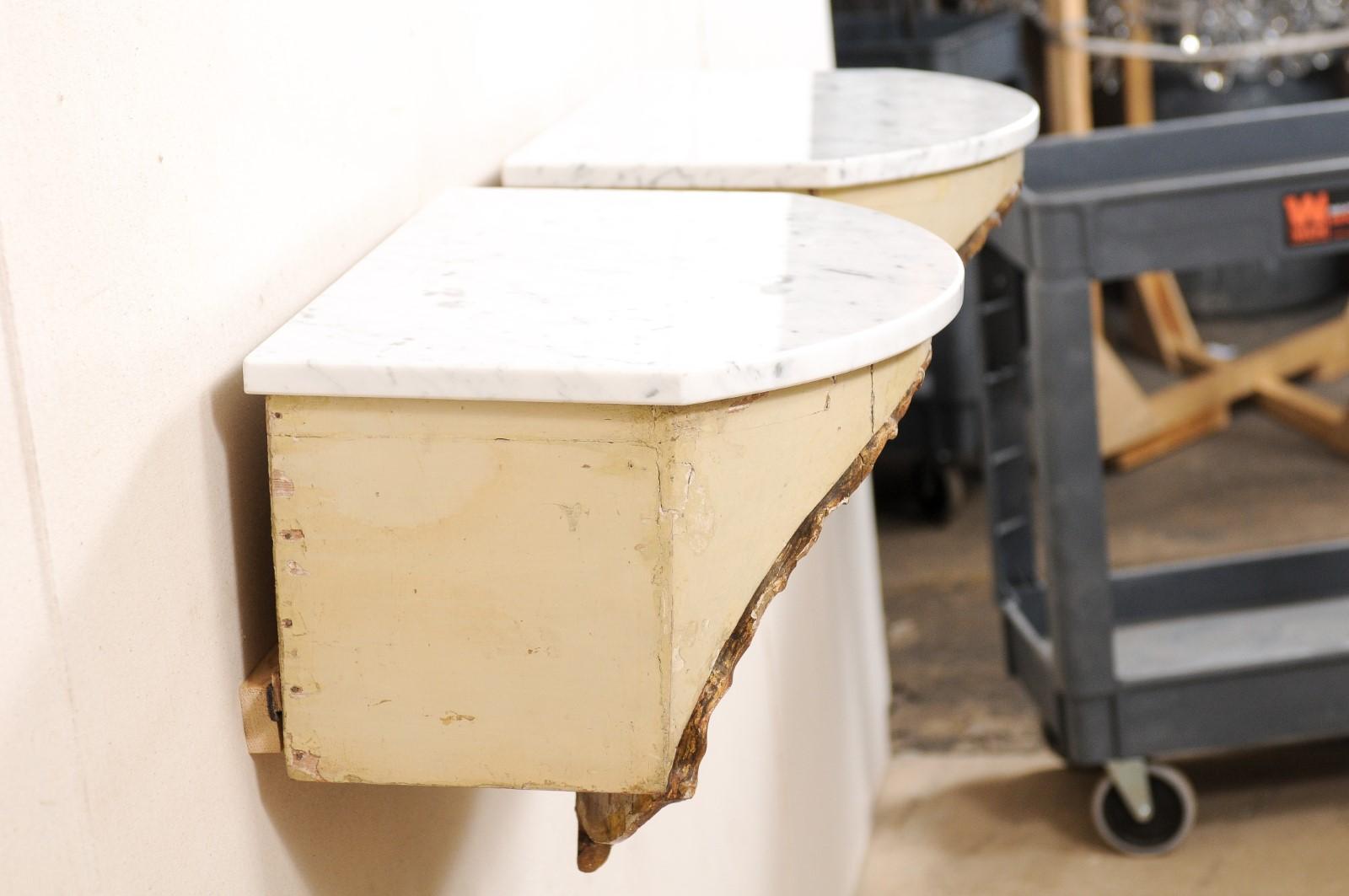 Pair of Early 19th Century Italian Shell Wall-Shelves with Marble Tops For Sale 6