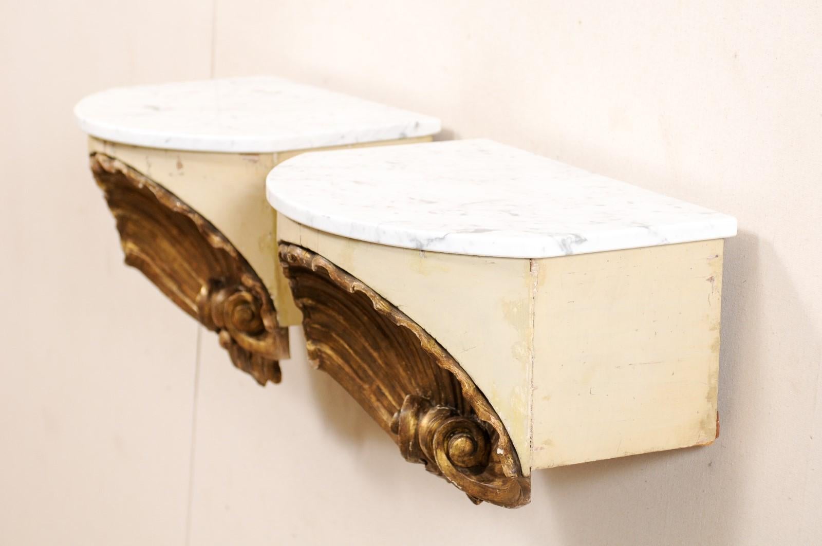 Pair of Early 19th Century Italian Shell Wall-Shelves with Marble Tops For Sale 6