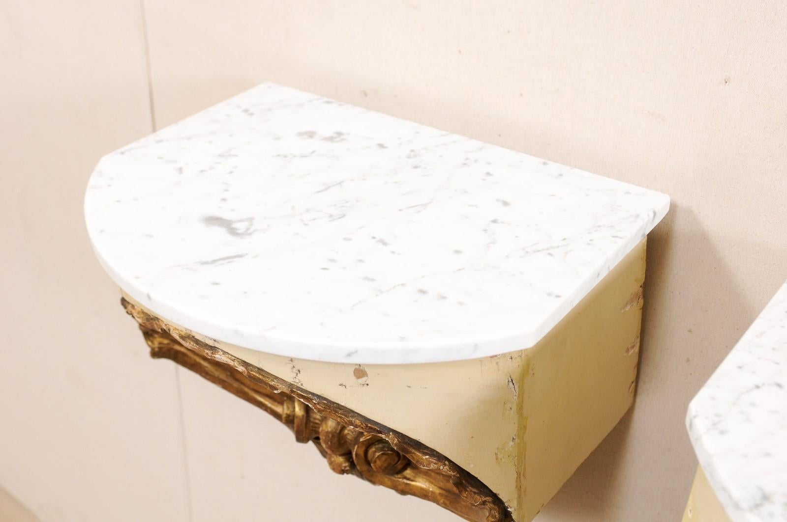 Pair of Early 19th Century Italian Shell Wall-Shelves with Marble Tops In Good Condition For Sale In Atlanta, GA