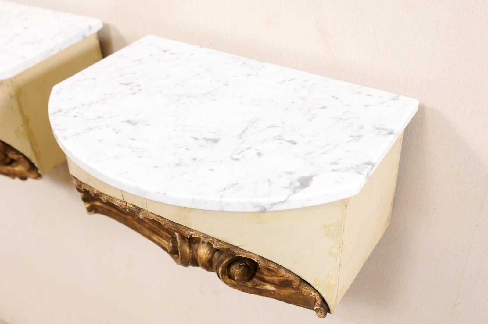 Pair of Early 19th Century Italian Shell Wall-Shelves with Marble Tops For Sale 2