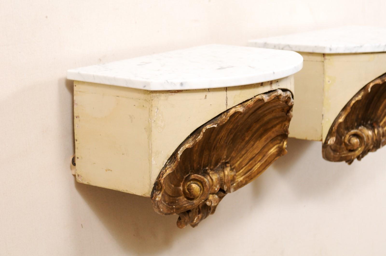 Pair of Early 19th Century Italian Shell Wall-Shelves with Marble Tops For Sale 3