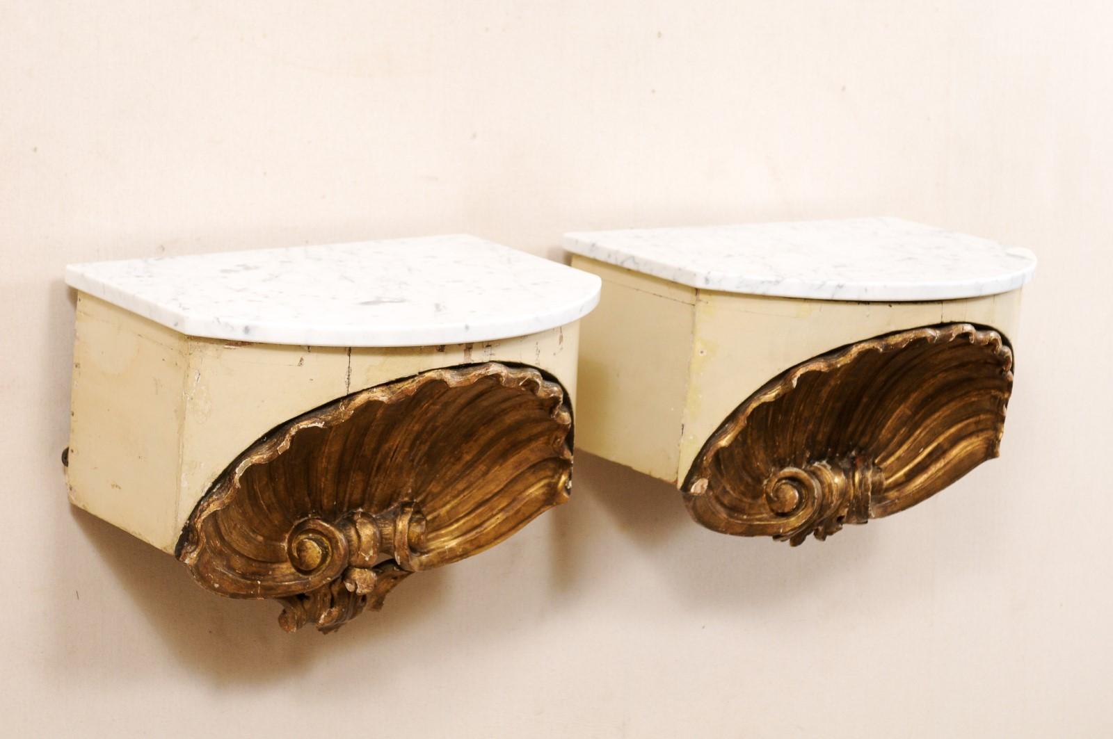 Pair of Early 19th Century Italian Shell Wall-Shelves with Marble Tops For Sale 4