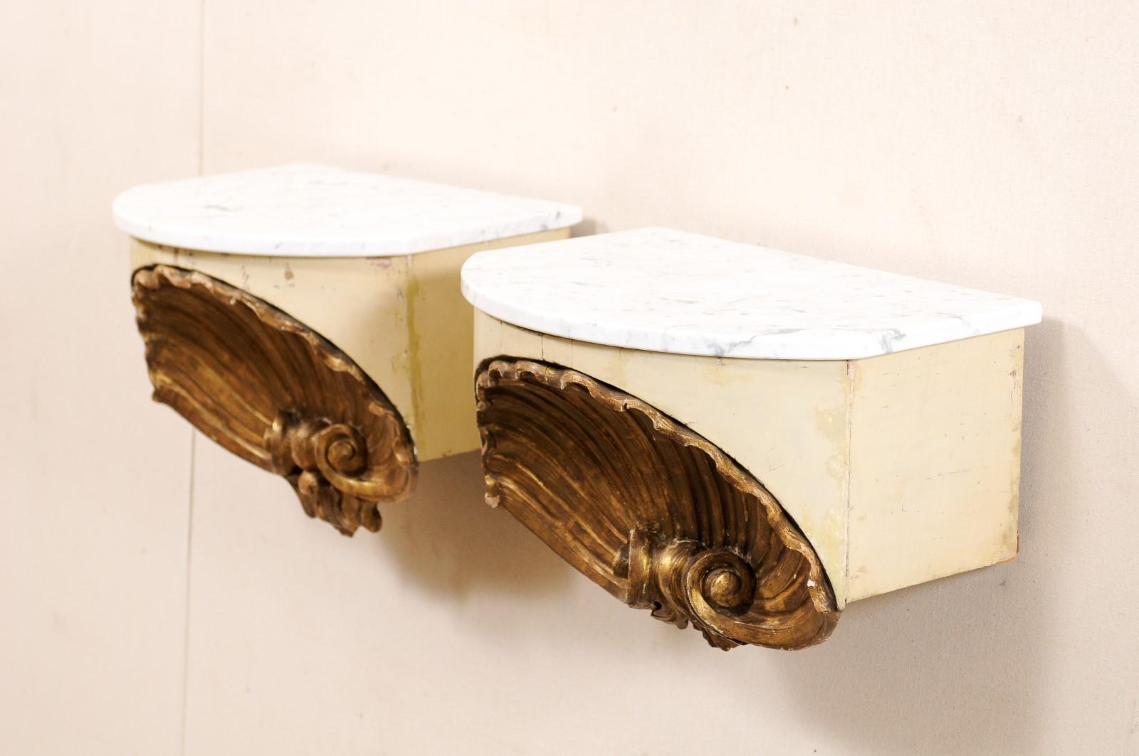 Pair of Early 19th Century Italian Shell Wall-Shelves with Marble Tops For Sale 5