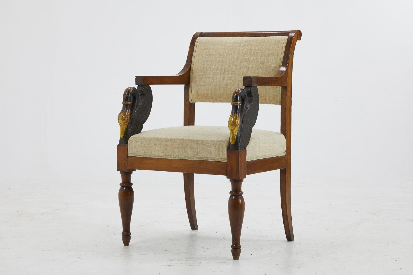 Pair of Early 19th Century Italian Walnut and Ebonised Chairs with Gilding 2