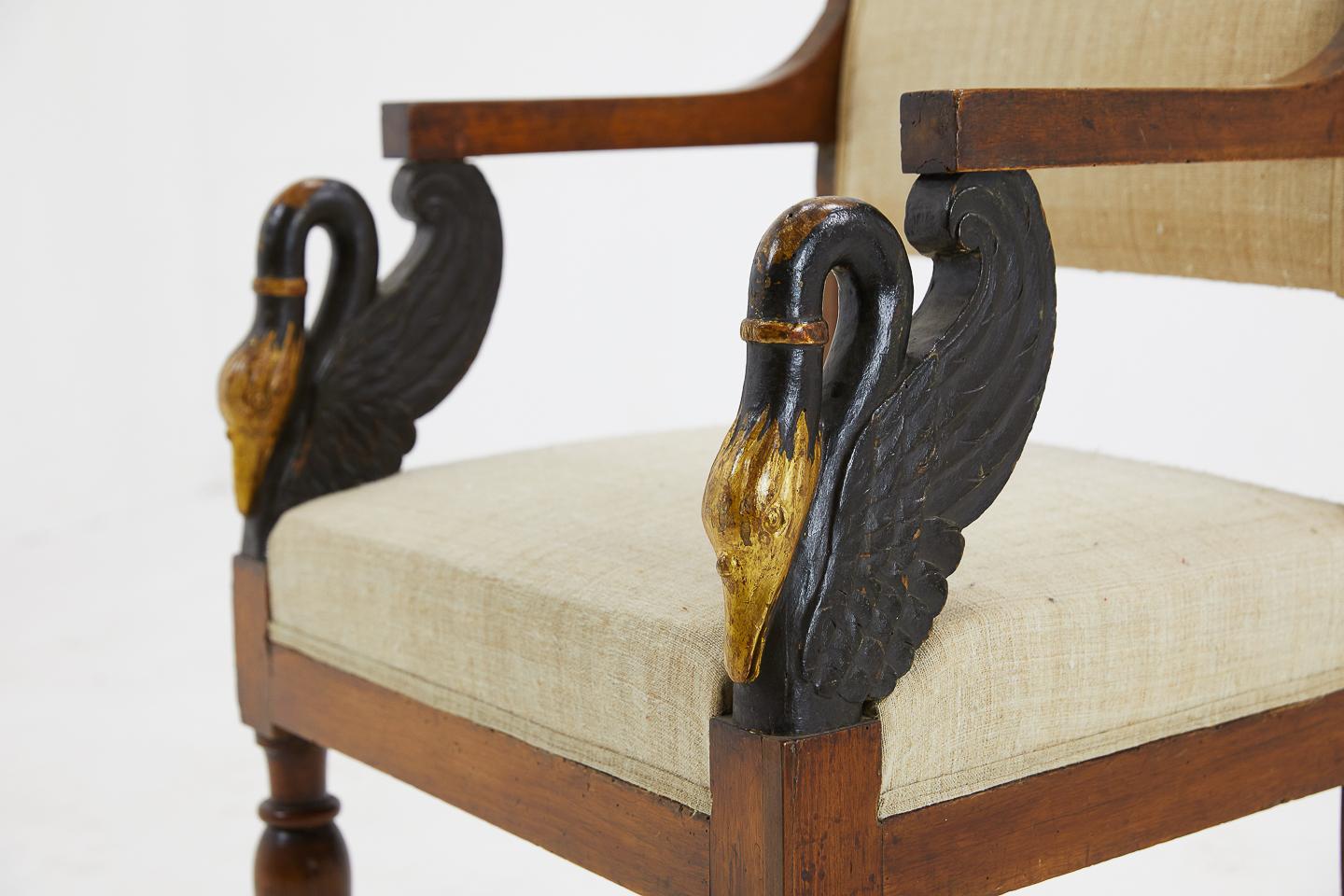 Pair of Early 19th Century Italian Walnut and Ebonised Chairs with Gilding 3