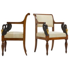 Pair of Early 19th Century Italian Walnut and Ebonised Chairs with Gilding