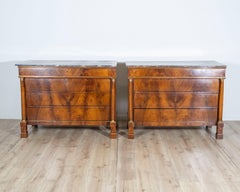 Pair of Early 19th Century Italian Walnut Commodes with Marble Tops