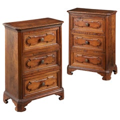 Pair of Early 19th Century Italian Walnut Commodes with Three Drawers