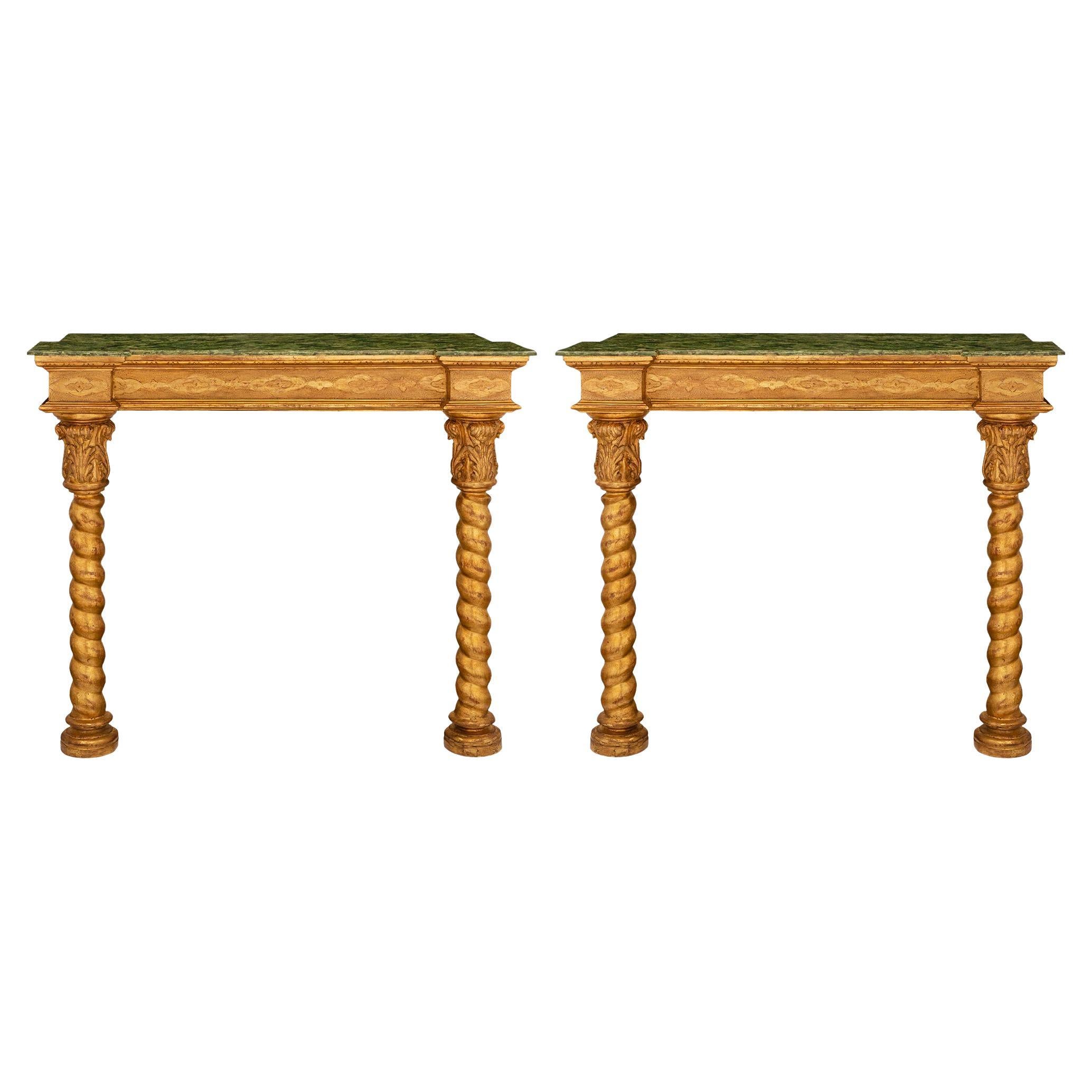 Pair of Early 19th Century Louis XIII Style Giltwood Consoles For Sale