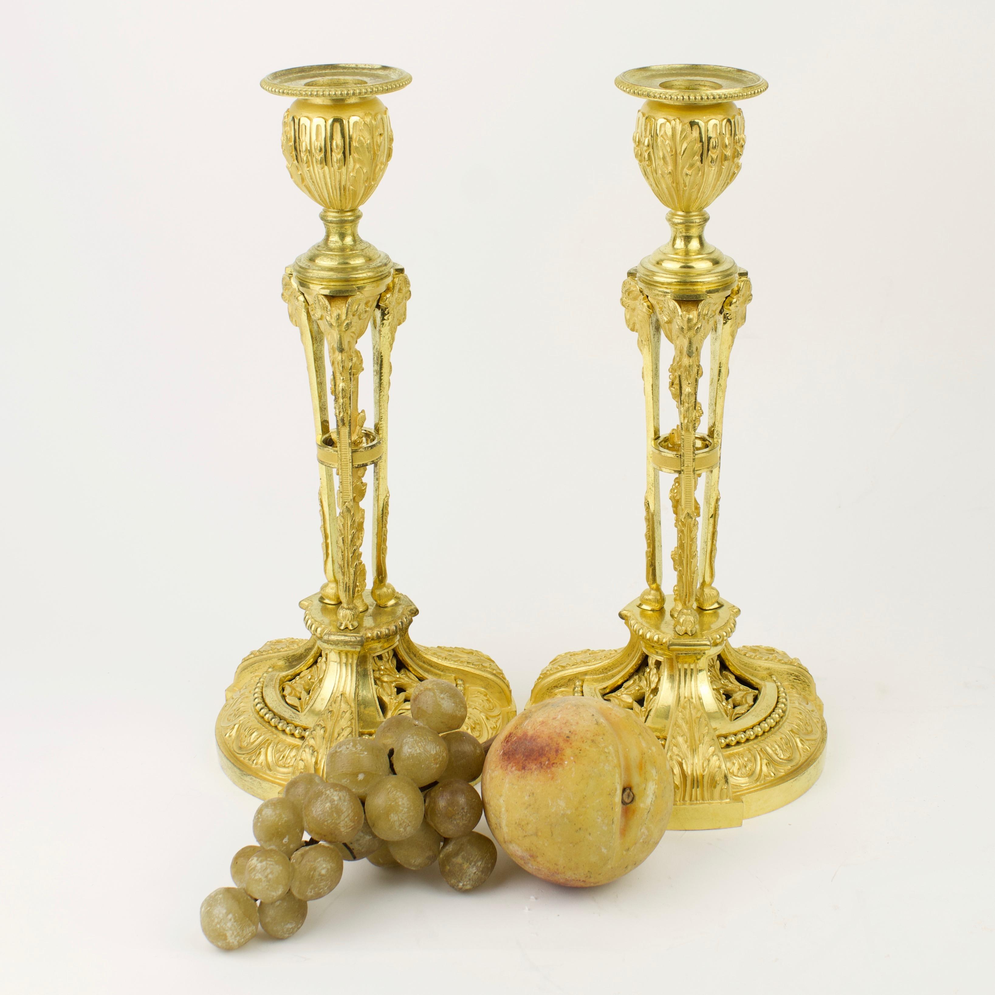 Pair of Early 19th Century Louis XVI Gilt Bronze Candlesticks after Martincourt For Sale 8