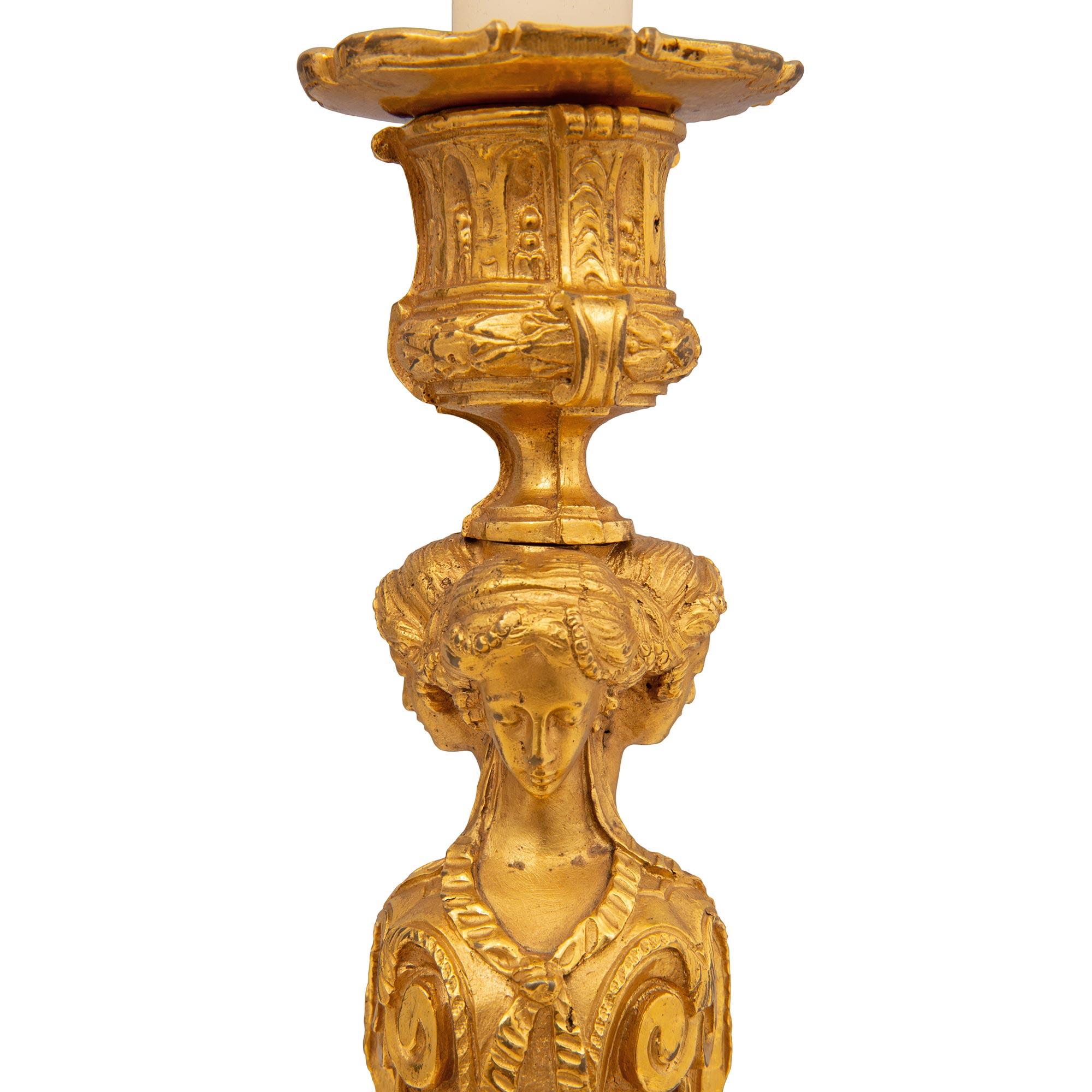 Pair of Early 19th Century Louis XVI Style Ormolu Candlesticks In Good Condition For Sale In West Palm Beach, FL
