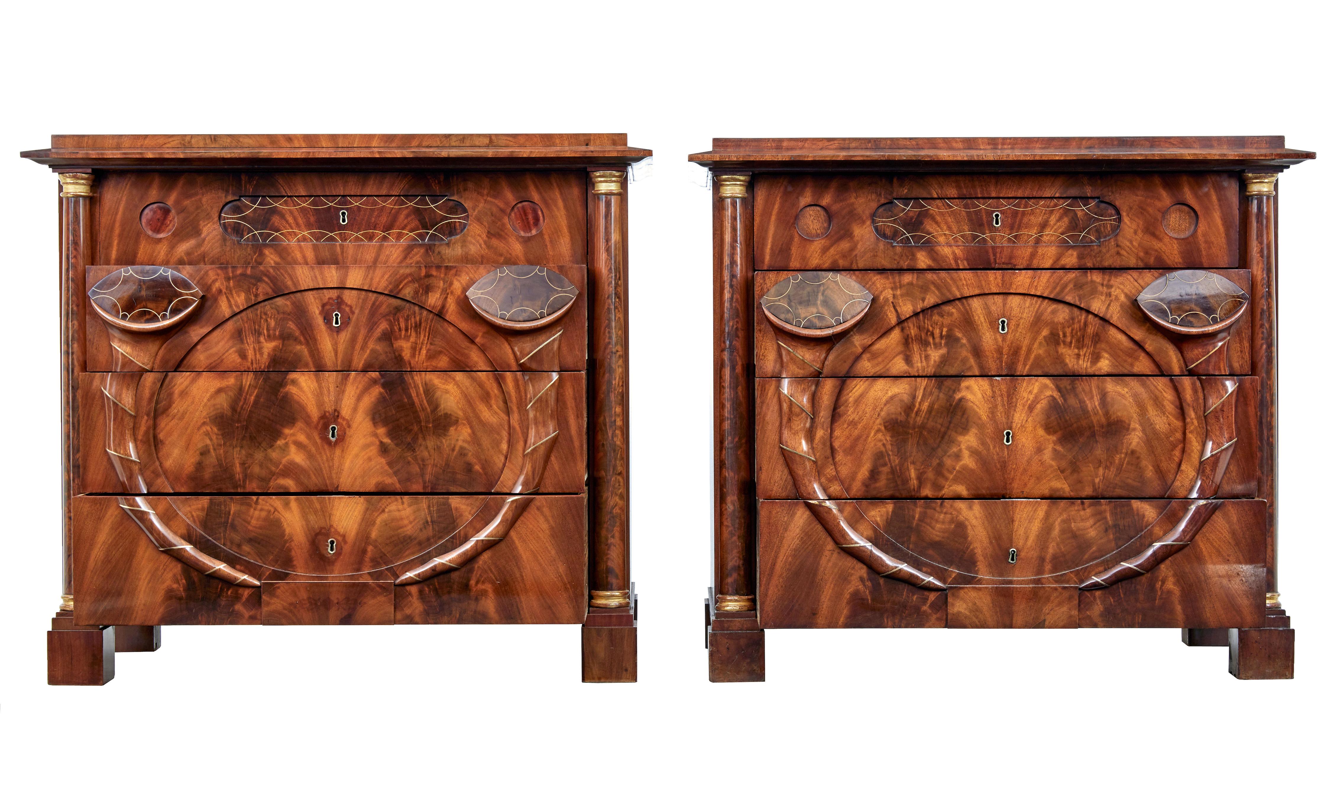 Swedish Pair of early 19th Century mahogany Biedermeier secretaire commodes For Sale