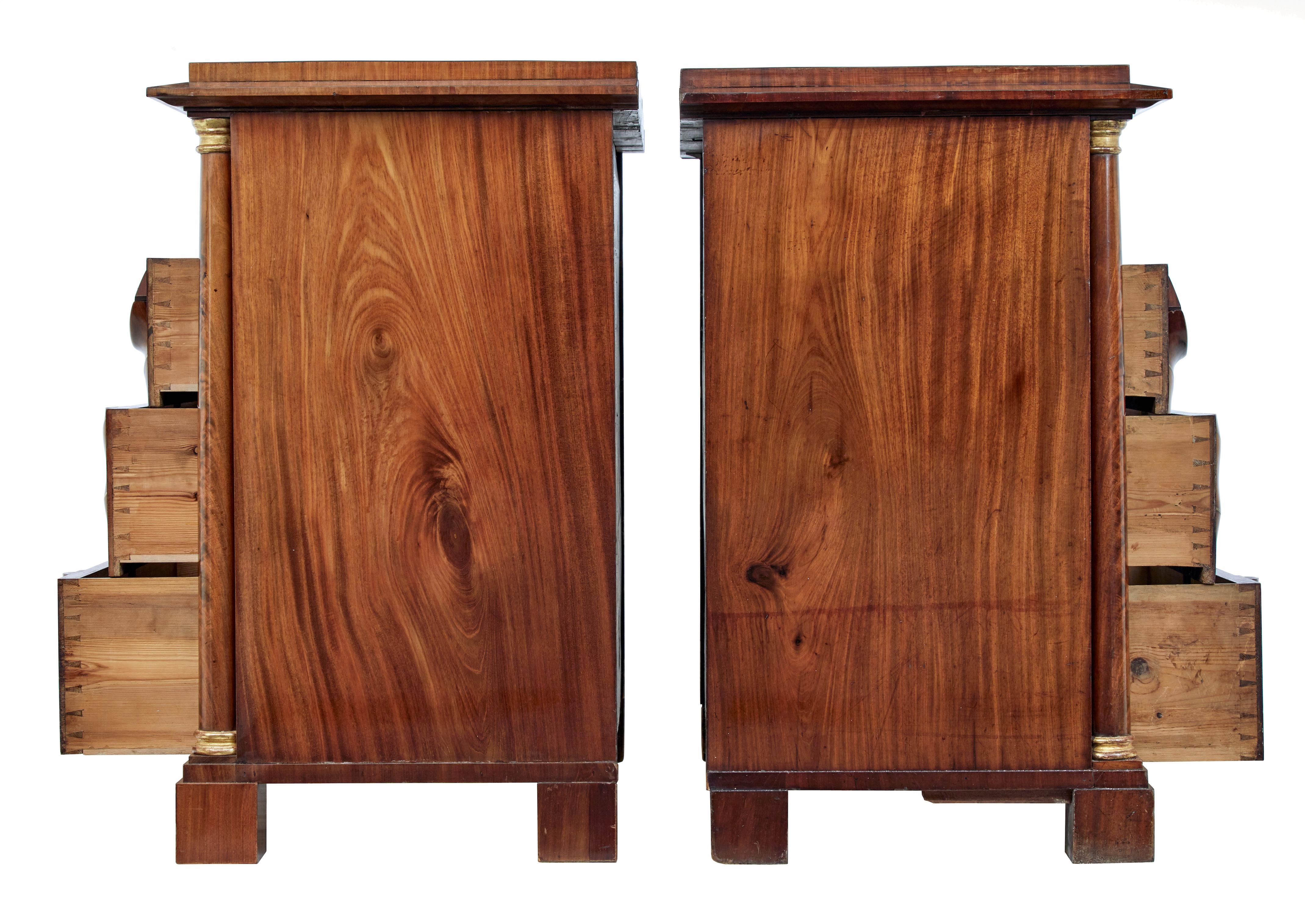 Hand-Carved Pair of early 19th Century mahogany Biedermeier secretaire commodes For Sale