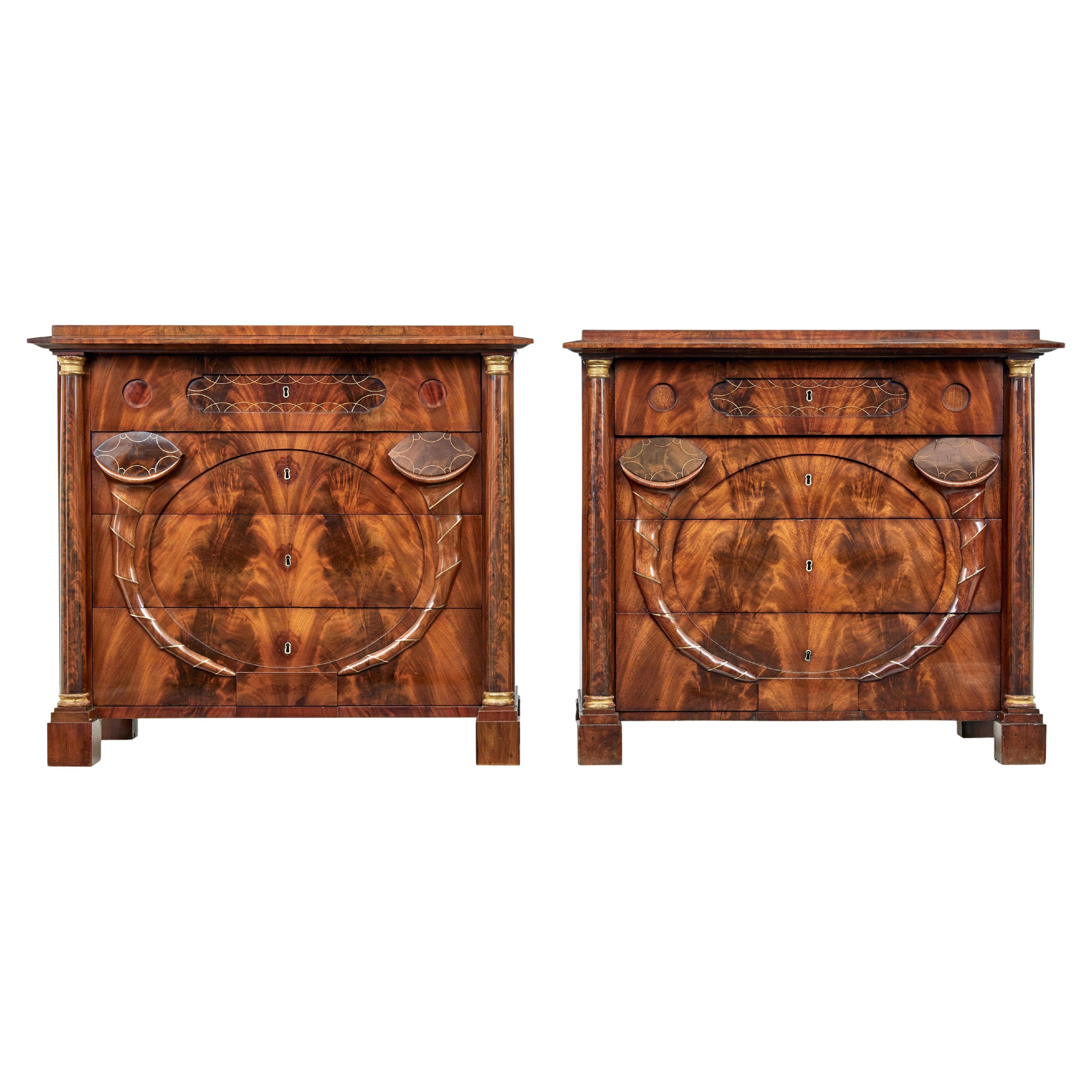 Pair of early 19th Century mahogany Biedermeier secretaire commodes For Sale