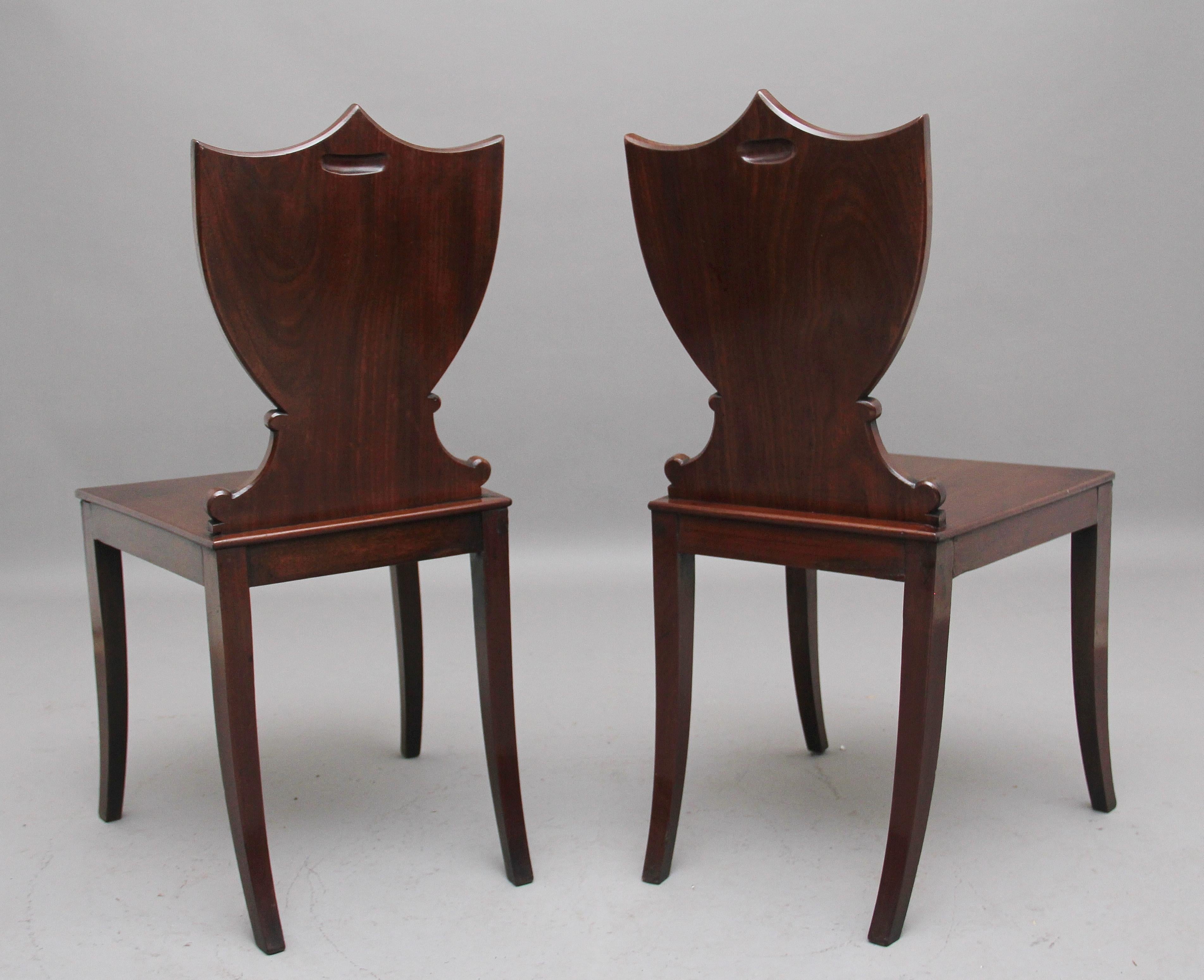 British Pair of Early 19th Century Mahogany Hall Chairs
