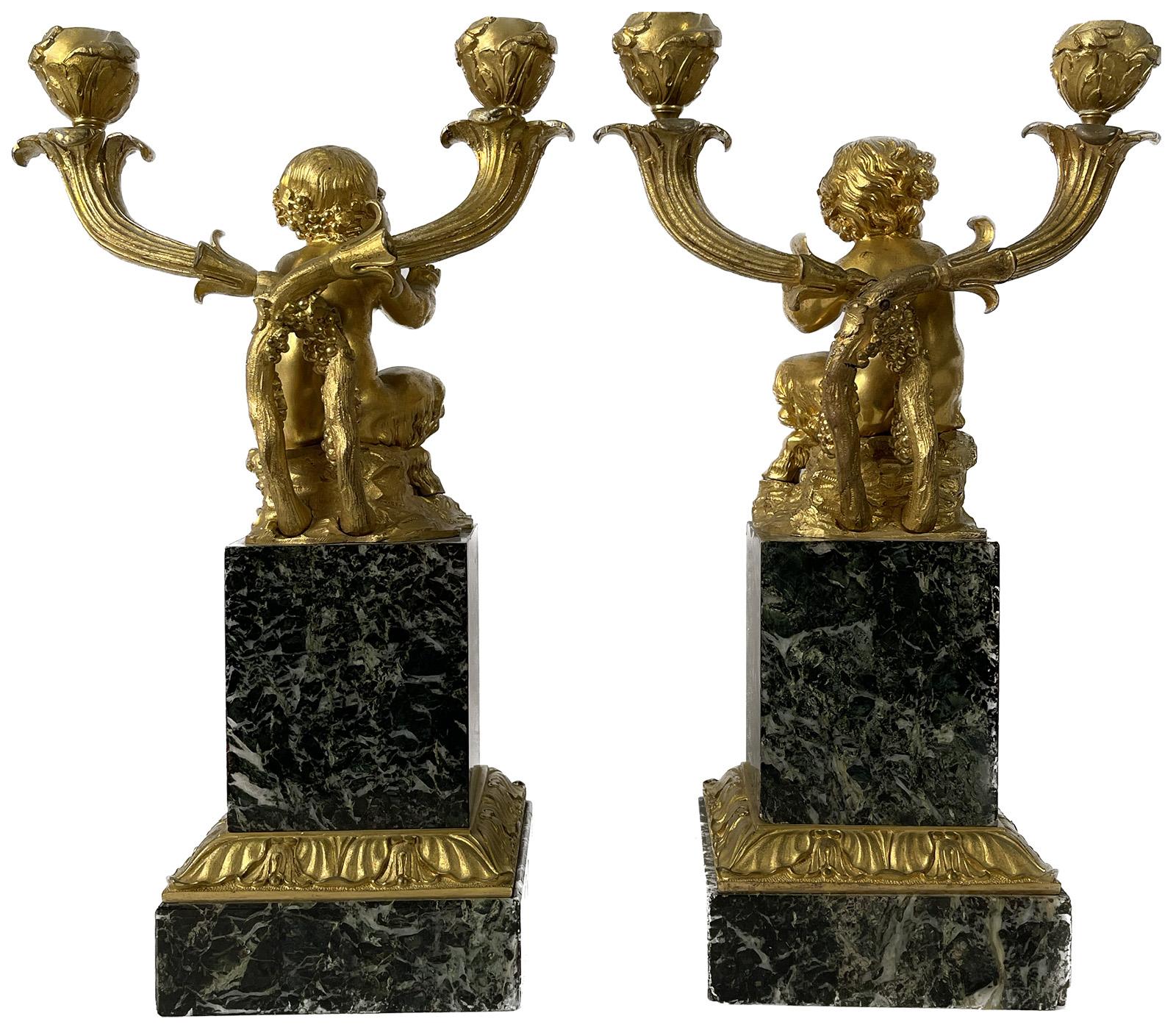 Pair of Early 19th Century Marble & Gilt Bronze Figural Candelabras In Good Condition For Sale In Salt Lake City, UT