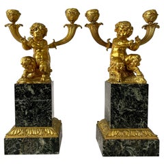 Pair of Early 19th Century Marble & Gilt Bronze Figural Candelabras