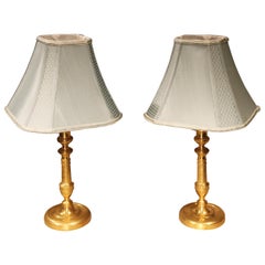 Pair of Early 19th Century Ormolu Candlestick Lamps