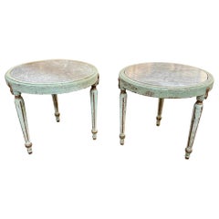 Antique Pair of Early 19th Century Painted Gustavian Marble Top Side Tables