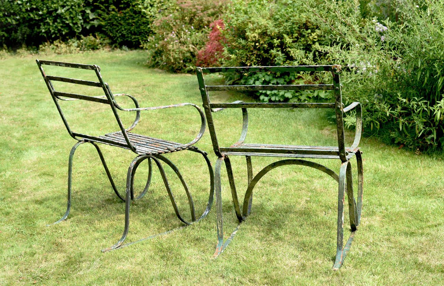 Regency Pair of Early 19th Century Painted Iron Garden Armchairs of Grand Scale For Sale