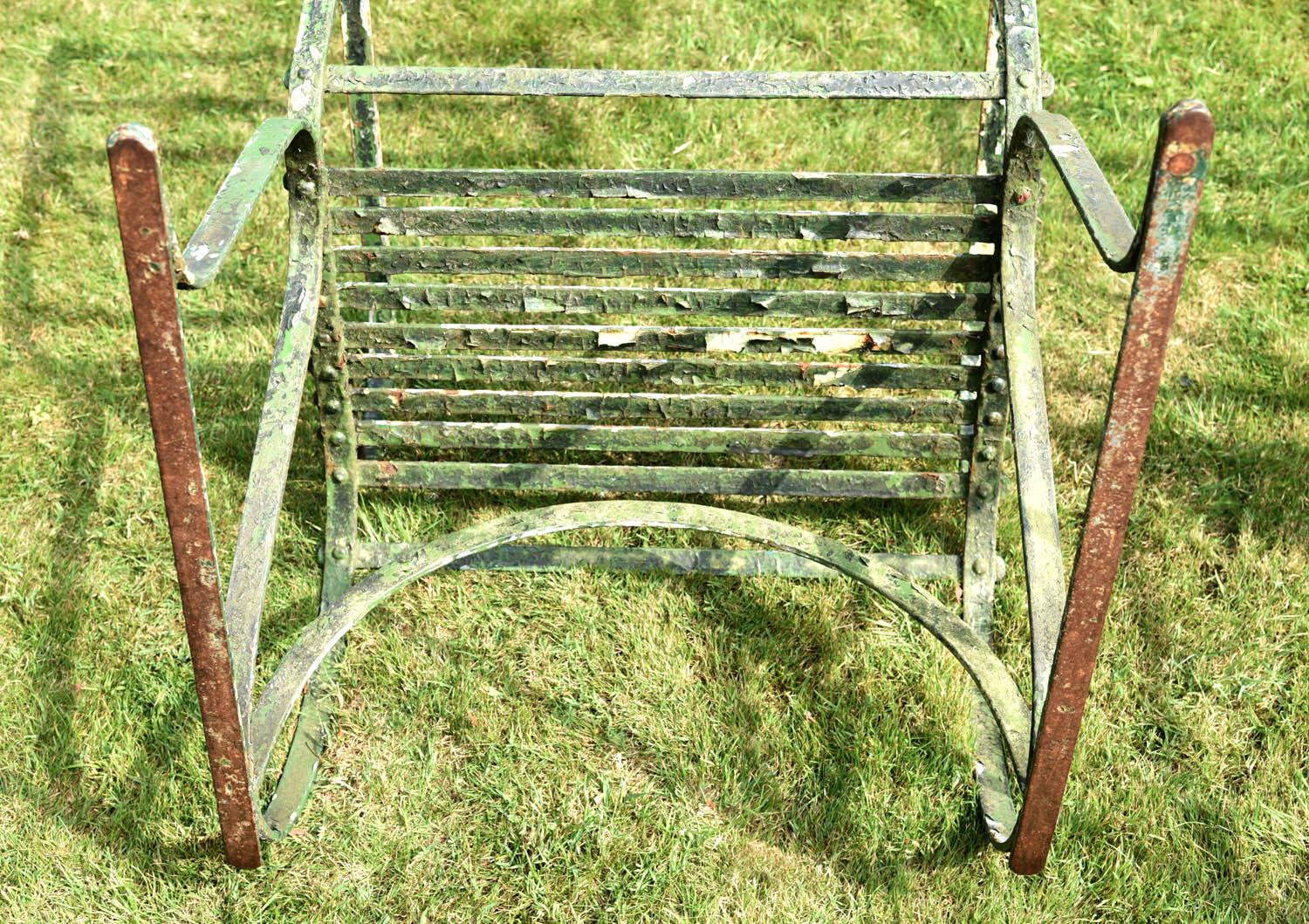 Pair of Early 19th Century Painted Iron Garden Armchairs of Grand Scale In Distressed Condition For Sale In London, GB