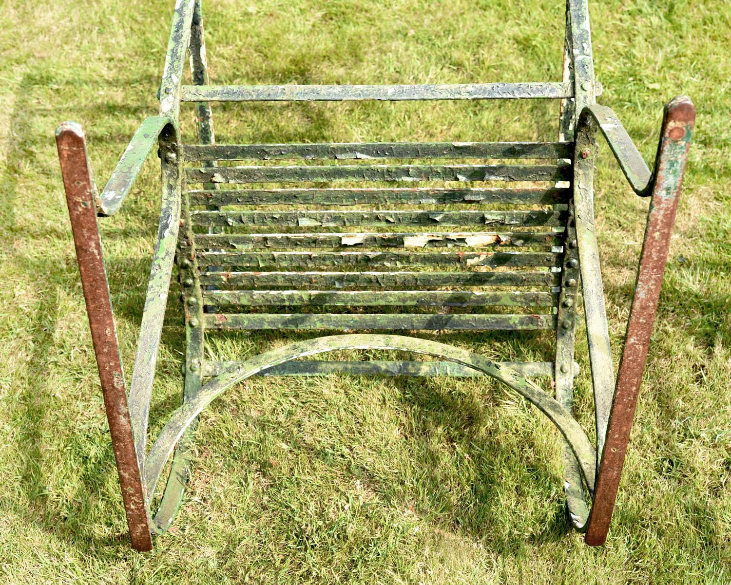 Wrought Iron Pair of Early 19th Century Painted Iron Garden Armchairs of Grand Scale For Sale