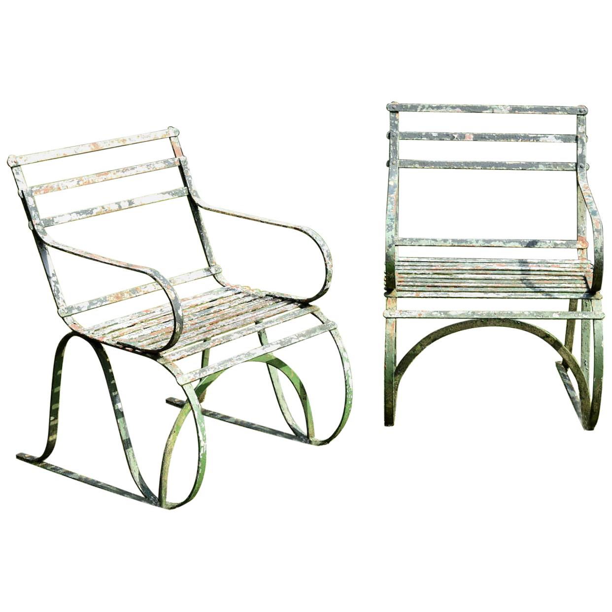 Pair of Early 19th Century Painted Iron Garden Armchairs of Grand Scale For Sale
