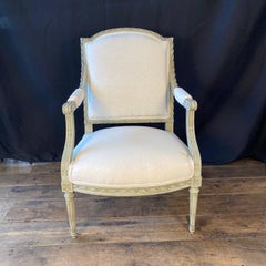 Pair of Early 19th Century Painted Square Back French Louis XVI Fauteils