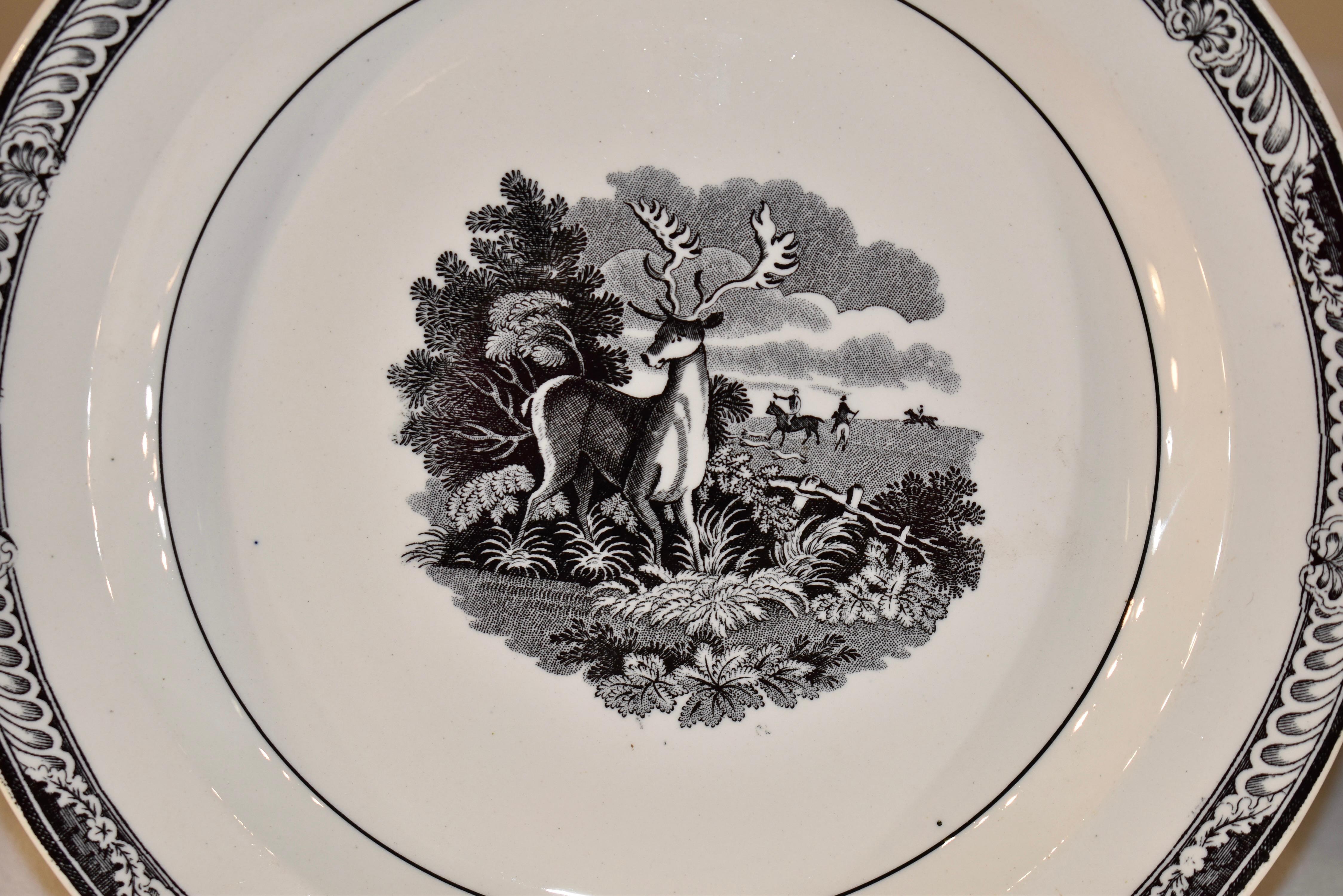 Glazed Pair of Early 19th Century Plates with Stags For Sale