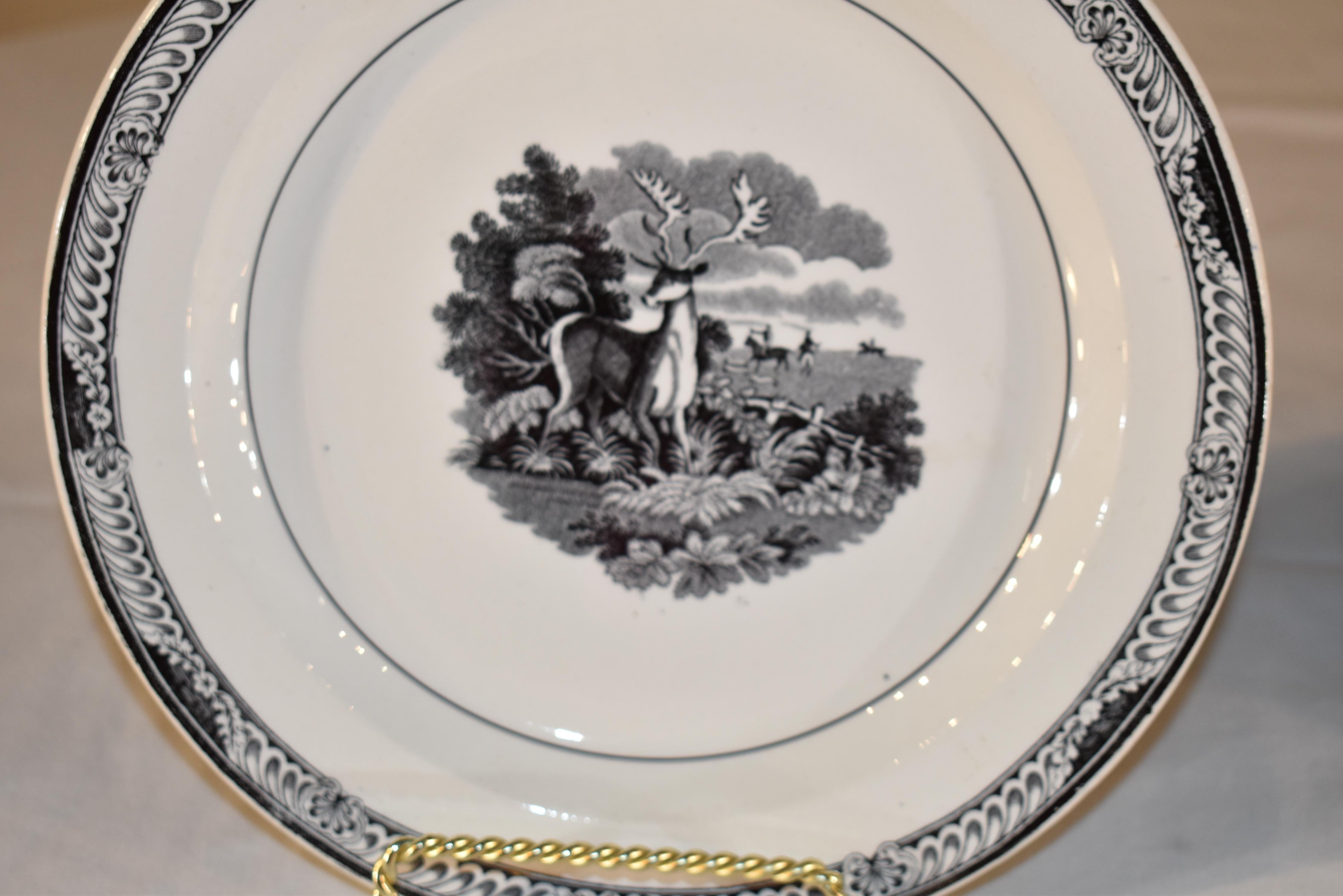 Pair of Early 19th Century Plates with Stags In Good Condition For Sale In High Point, NC
