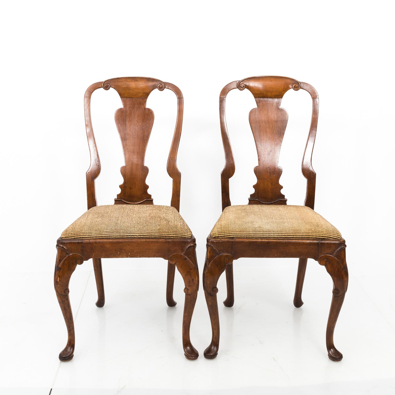 Upholstery Pair of Early 19th Century Queen Anne Side Chairs