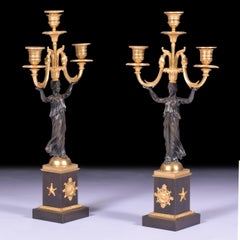 Pair of Early 19th Century Regency Bronze & Ormolu Candelabra