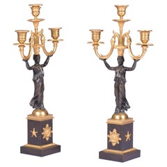 Pair of Early 19th Century Regency Bronze & Ormolu Candelabra