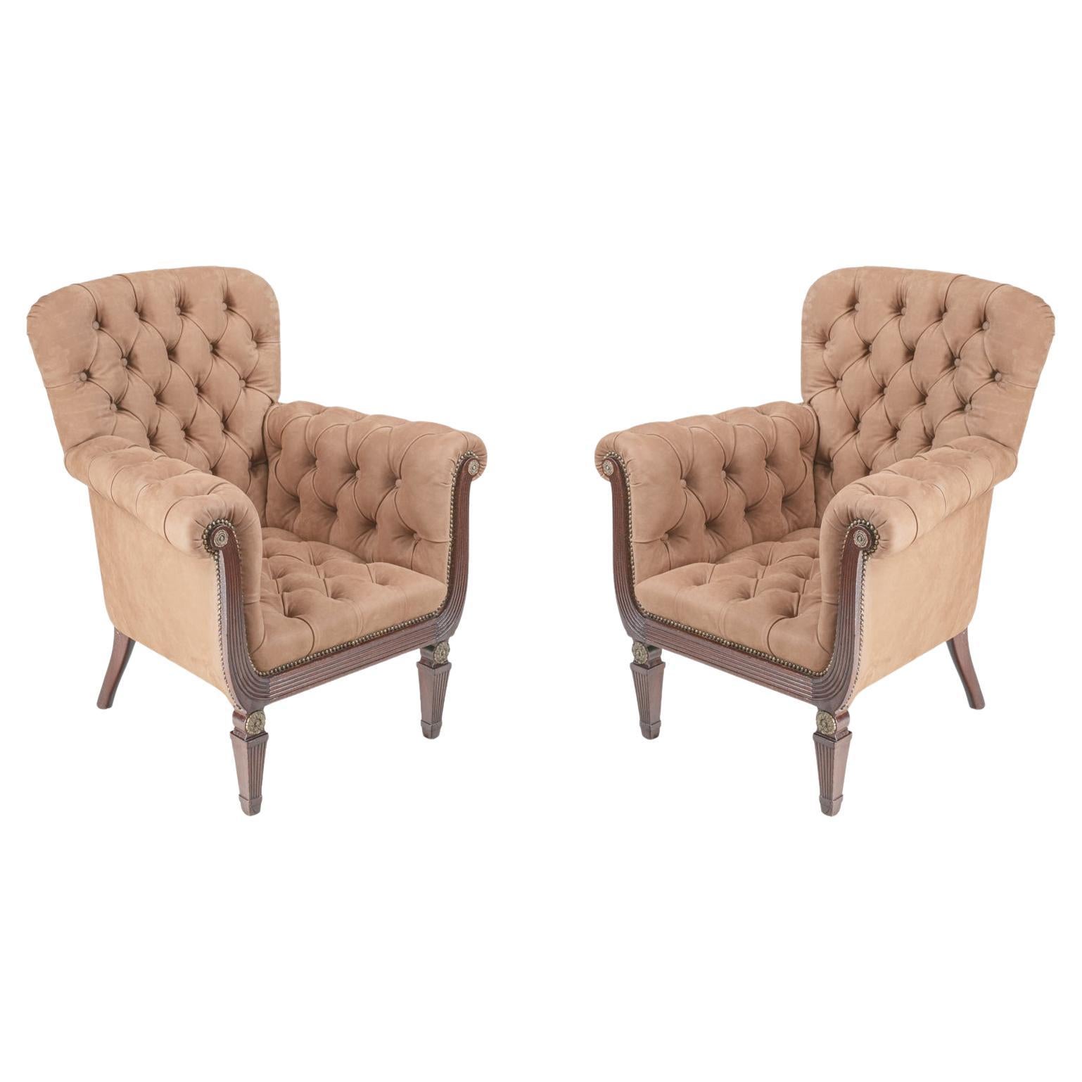 Pair of Early 19th Century Regency 'Lyre' Fronted Library Armchairs