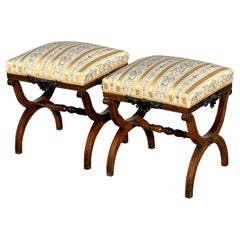 Paire de tabourets à cordes en acajou et bois de satin du début du 19e siècle de la période Régence