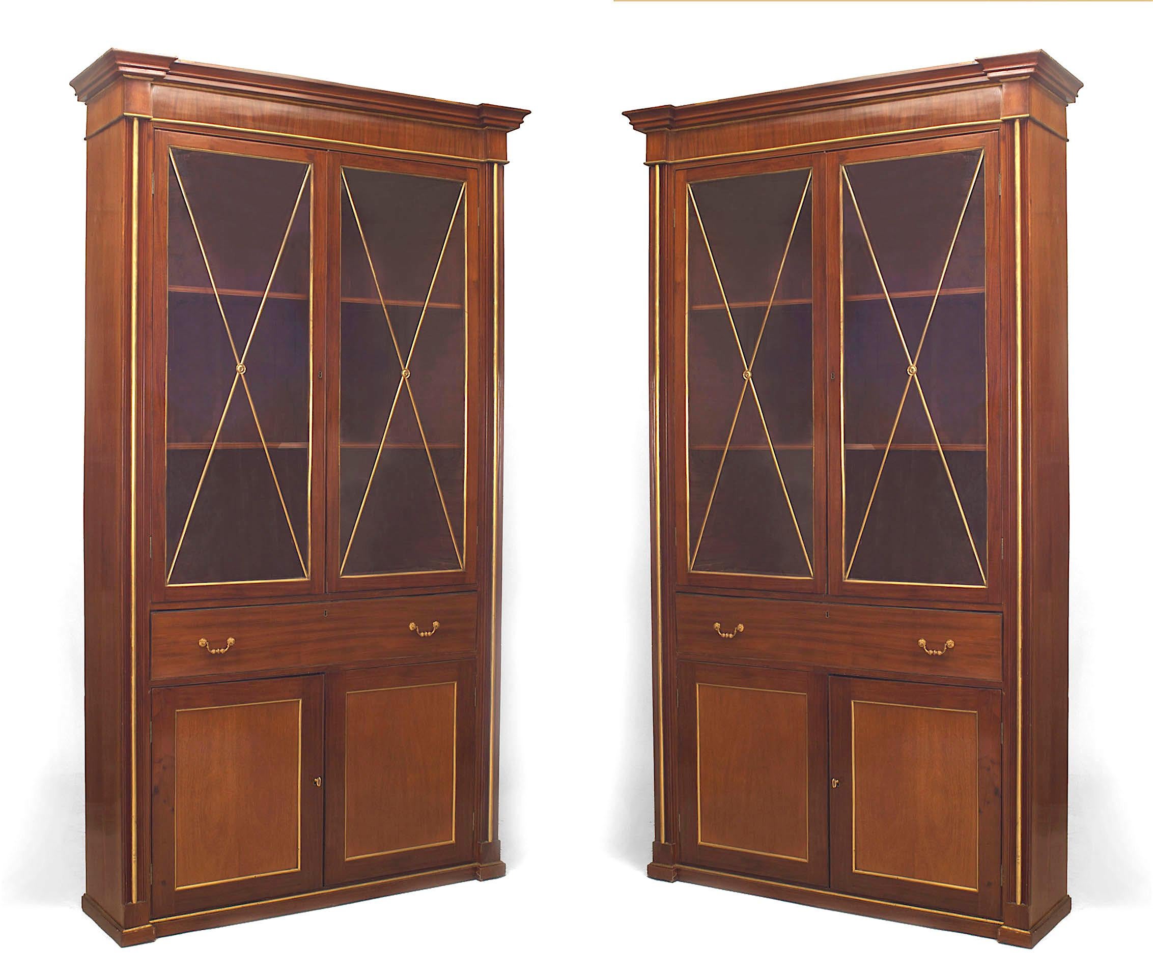 Pair of Russian Plum Pudding Mahogany Bookcases In Good Condition For Sale In New York, NY
