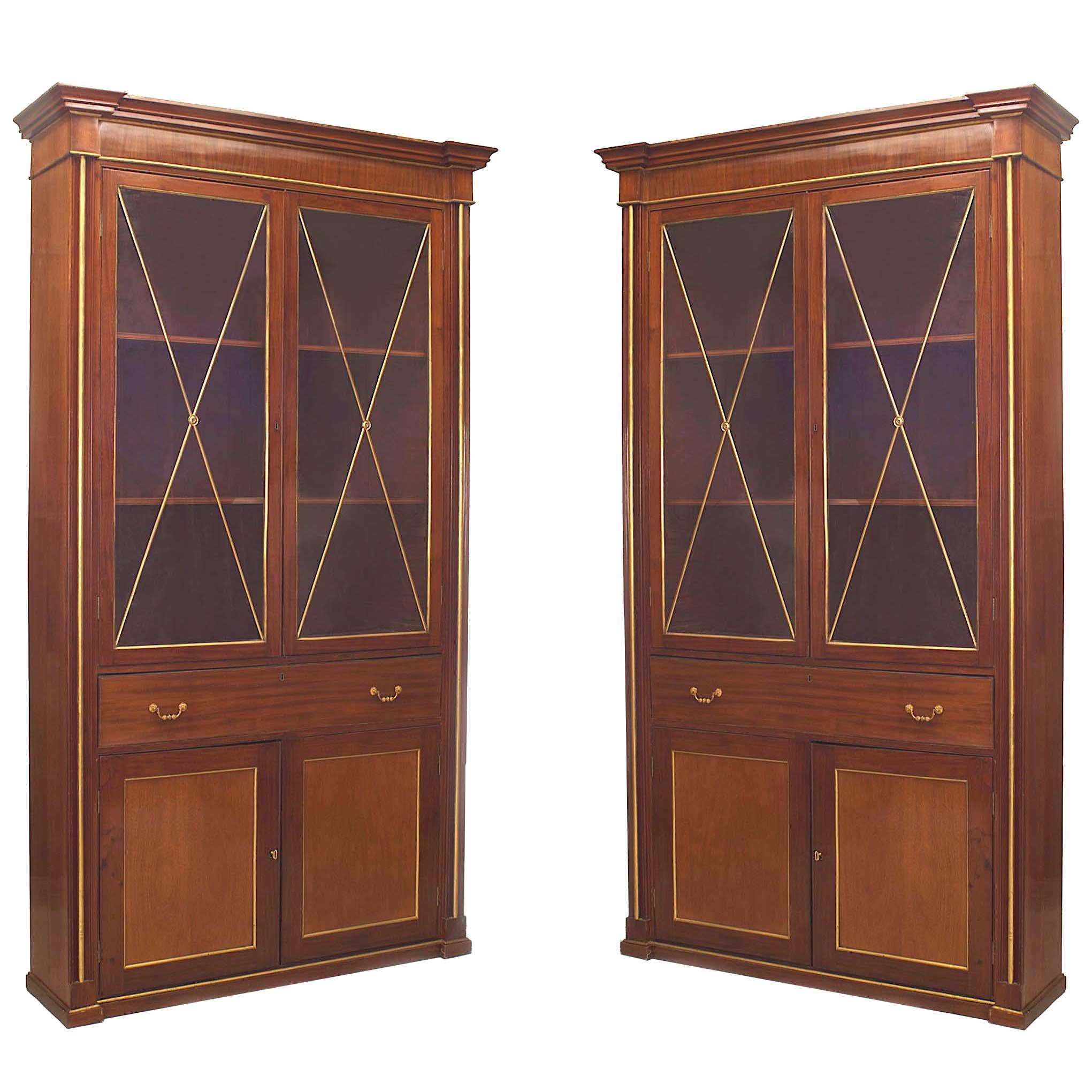 Pair of Russian Plum Pudding Mahogany Bookcases For Sale