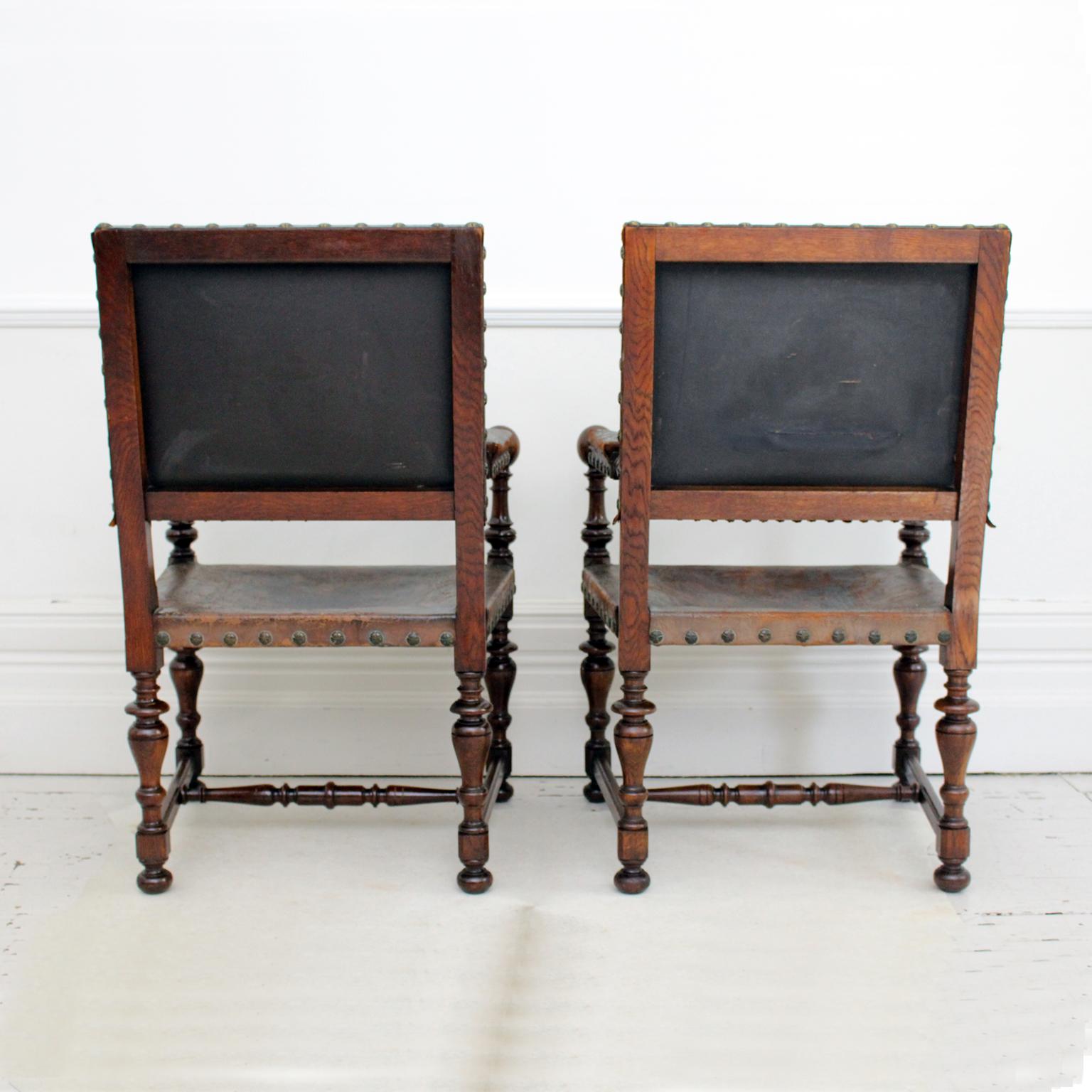 Pair of Early 19th Century Spanish Embossed Leather Armchairs 9