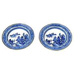 Pair of Early 19th Century Spode Blue and White "Pagoda" Stone China Bowls, 1825
