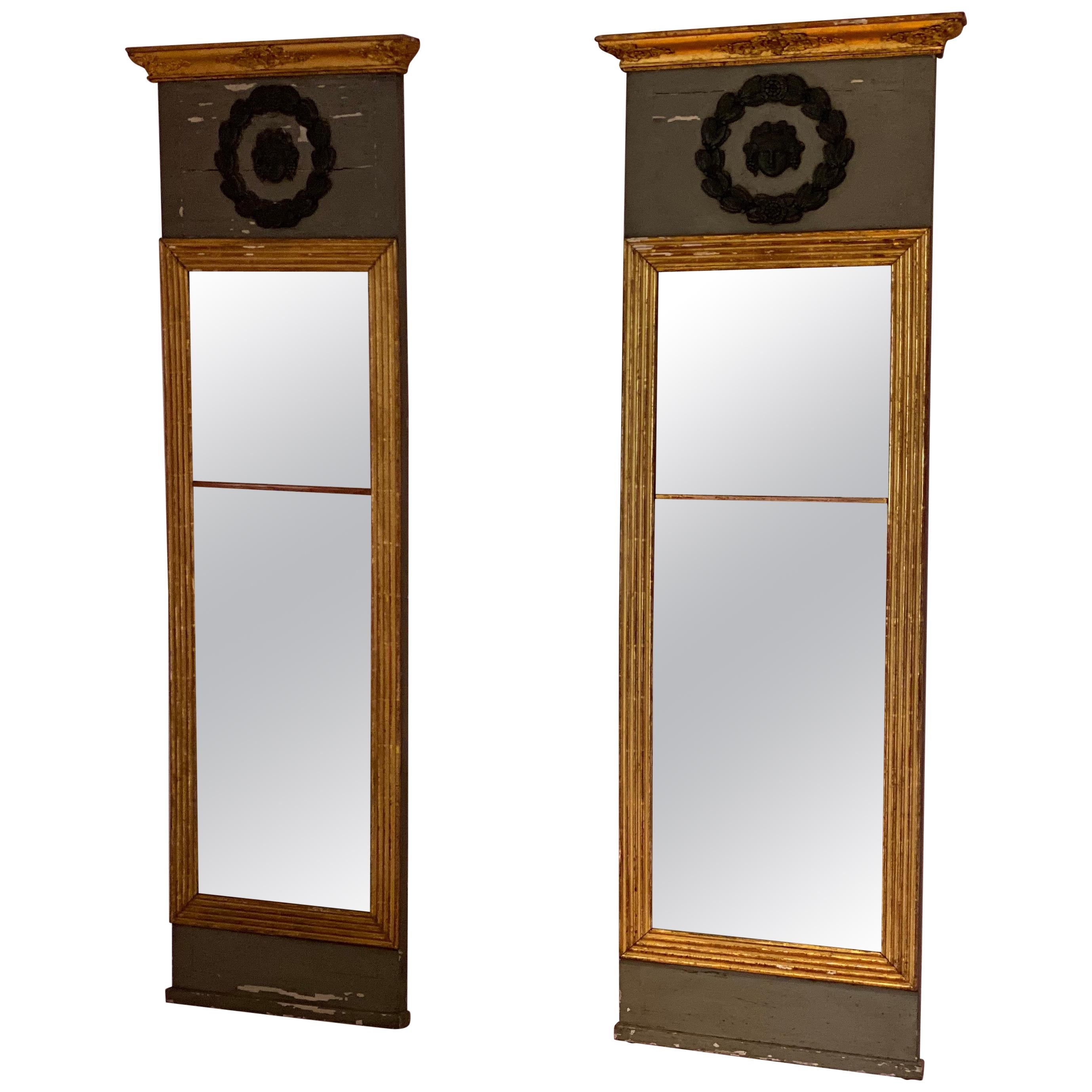 Pair of Early 19th Century Swedish Neoclassical Painted Pier Mirrors