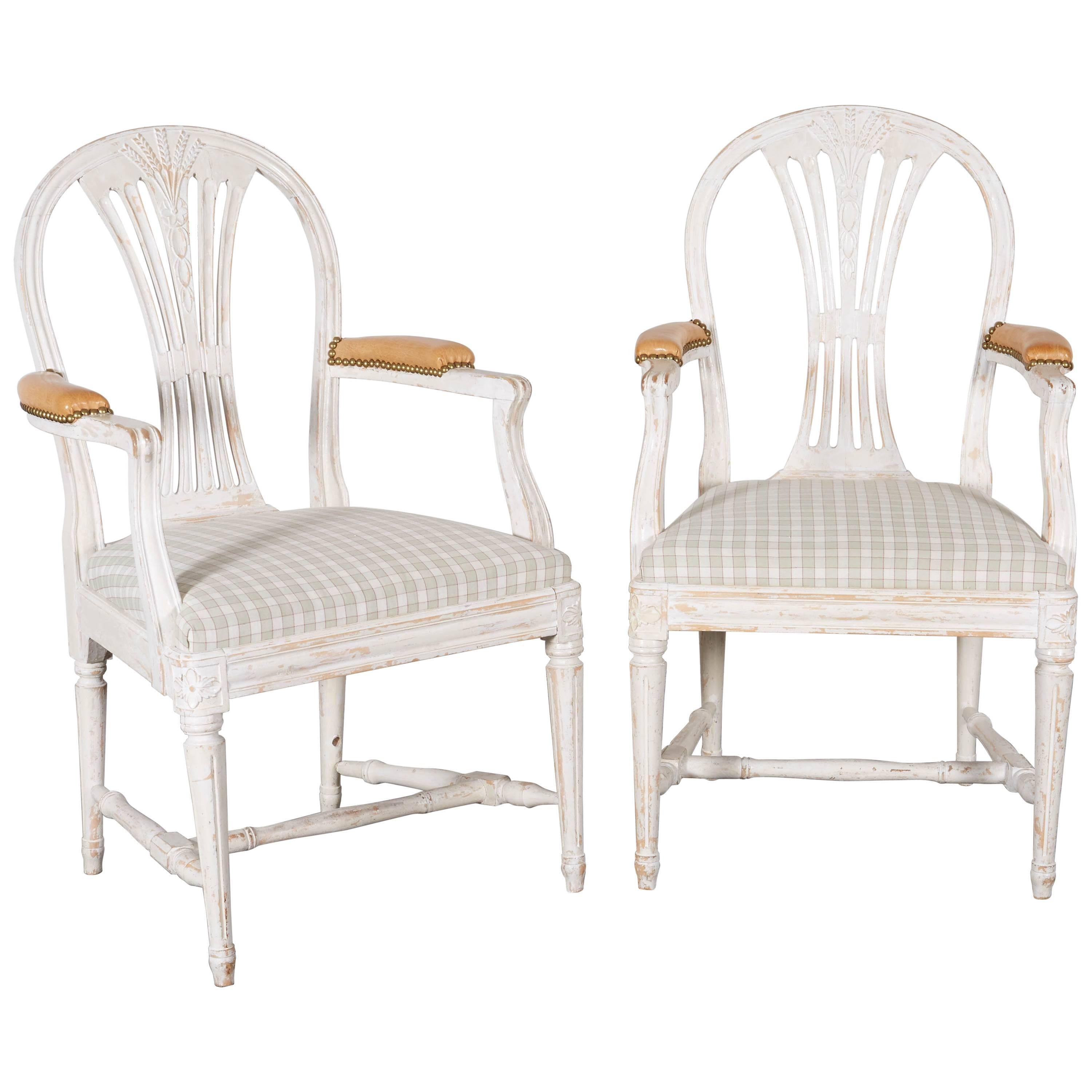 Pair of Early 19th Century Swedish White-Washed Armchairs