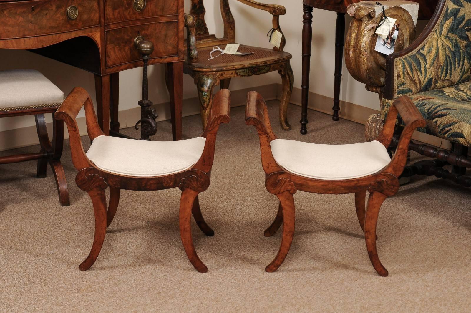 Pair of Early 19th Century Swiss Walnut Benches 5